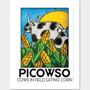 Cows in Field Eating Corn Posters and Art